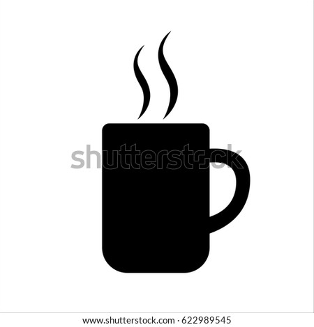 Big mug of coffee or tea icon. Hot beverage cup and smoke. Vector Illustration 