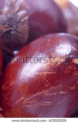 detail eggs dyed red onion