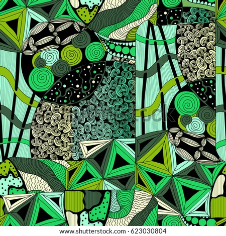 Seamless pattern background with abstract zentangle ornaments. Hand draw illustration