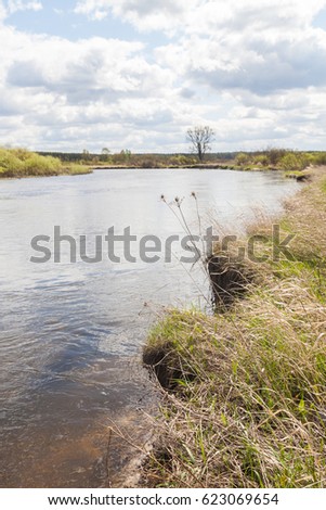 Flood on the Teterev River in Polesie in Ukraine in the spring