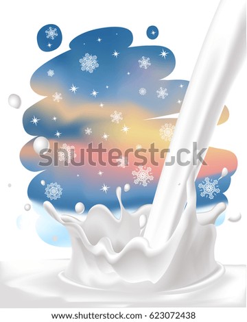 milk splash on painted frosty background - vector illustration