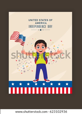 4th of July Flyer Design, with kid holding flag.
