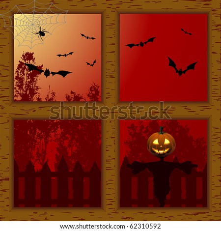 Halloween through wooden window