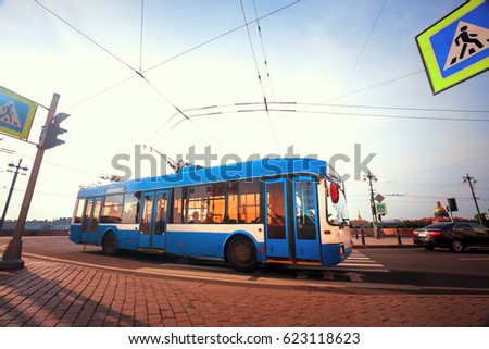 The trolley bus on the road  in St. Petersburg, Russia Royalty-Free Stock Photo #623118623