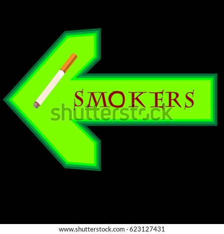 Green banner for smokers with arrow pointing left for public spaces