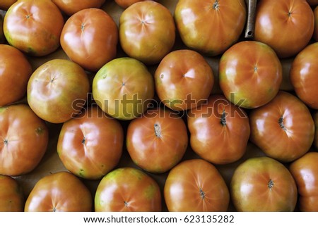 Tomatoes in a market, detail of a vegetable, ecological agriculture
