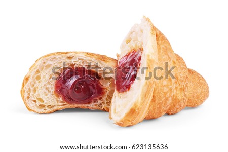 delicious croissant with cherry jam Royalty-Free Stock Photo #623135636