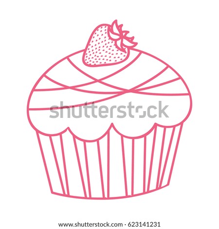 pink contour cupcake with strawberry fruit vector illustration