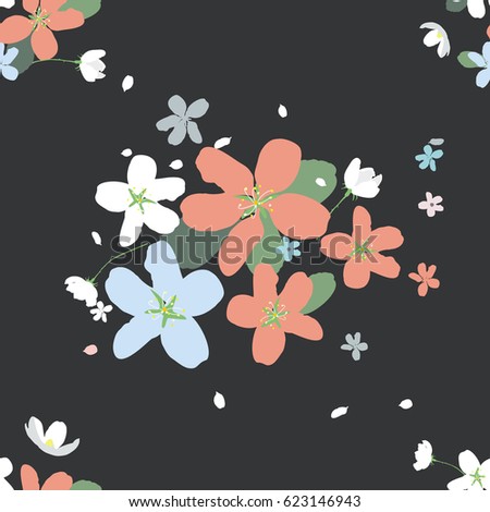 Seamless pattern with large flowers on a dark background. Stylish rich texture for Wallpaper, interior, tiles, textiles, scrapbooking, packaging and various types of design