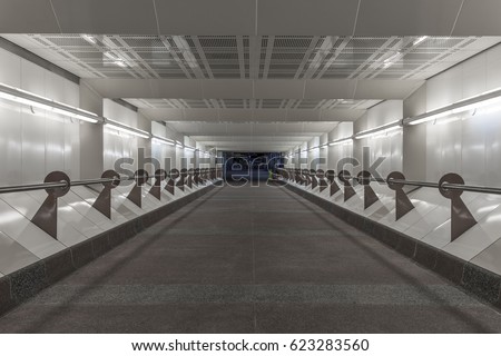 Futuristic looking underground tunnel or hallway