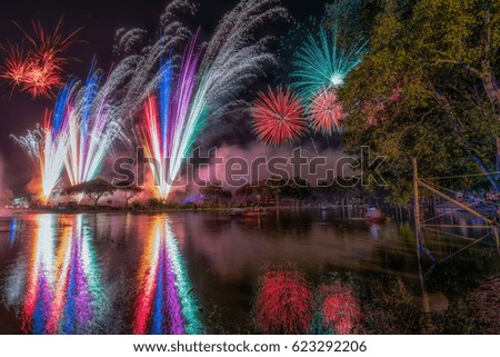 Ancient Capital in Thailand with the firework