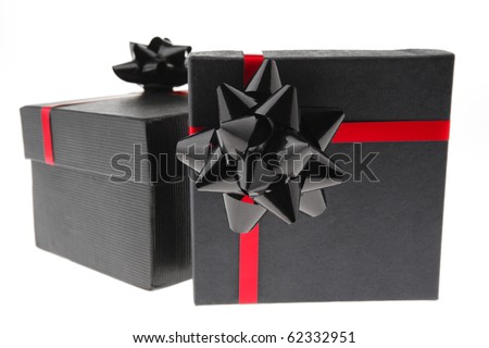 present box on white tied with red type