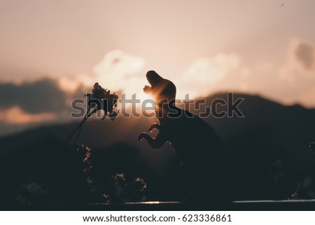 Dinosaur Prehistoric Forest in the Sunset Sunrise or background.art nature Sun Plant Dawn Travel View Cloud Calm Card Bright Blue Game World kid model 3d alone love night sunrise silhouette.