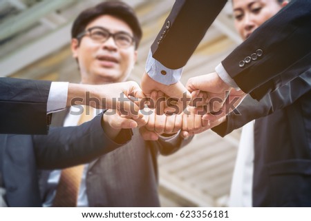 Business People Joining Hands Showing Support, Teamwork, Unity, Team Supporting.