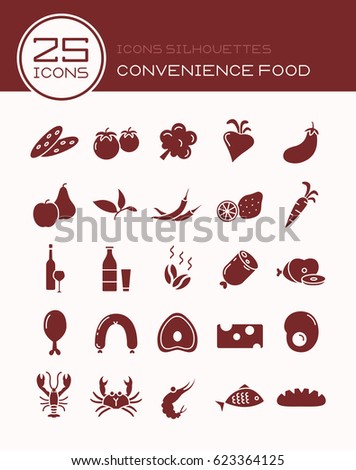 Icons silhouettes convenience food