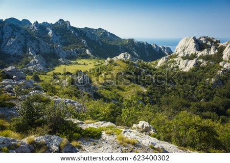 Paklenica Velebit Croatia. Beautiful nature and landscape photo of mountains in Dalmatia. Lovely warm summer day. Clam nice outdoors image. Joyful and happy picture.