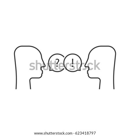 thin line dialogue between two people. concept of simple knowledge transfer symbol for partnership or competition psychology for human. stroke contour style trend modern logo graphic art black design