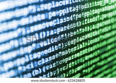 WWW software development. Programming of Internet website. Programming code typing. Hacker breaching net security. Monitor closeup of function source code. Young business crew working with startup. 
