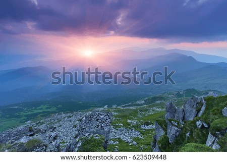 Majestic sunset in the mountains landscape.Carpathian, Ukraine