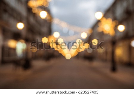 Lights out of focus, lens blur. Christmas time in Europe