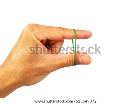 green Rubber band in hand.