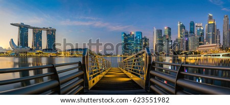 Sunrise and bridge in Singapore City with panorama view, Singapore