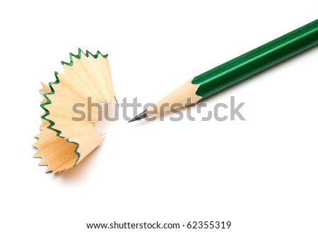 The image of pencil and shavings isolated on white background