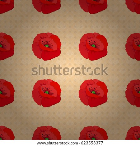 Seamless vector pattern on a beige background with cute poppy flowers. Floral background.