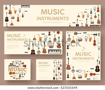Festival music instruments circle infographics template concept. Vector flat with long shadow illustration background. Icons design for your product or web and mobile applications.