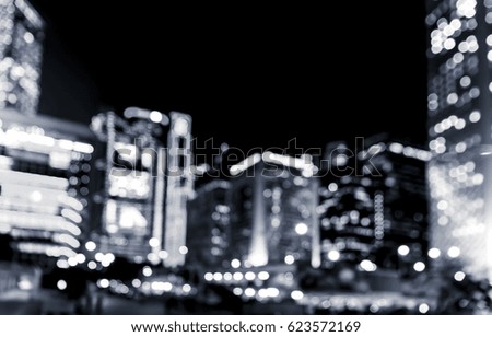 Abstract bokeh city light for background, Hong Kong with blue color