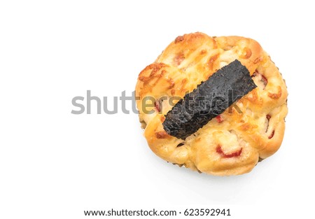 seaweed and crab stick with bread isolated on white background