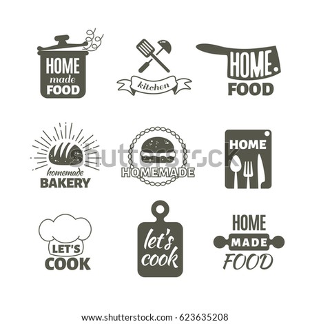 Retro kitchen cooking at home and handmade vector badges and logos Royalty-Free Stock Photo #623635208