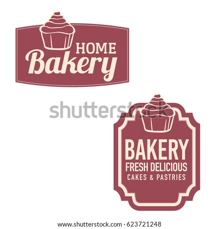 Set of home bakery logo stickers, labels, badges yellow with Chef Hat vector.