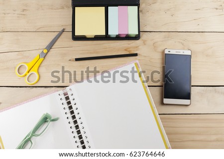 Still life of a fashion creative space. Overhead of a essentials objects in a fashion blogger. Corporate design mockup template