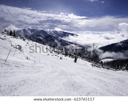Landscape of Tatra lower mountain in winter time, with piste off Jasna Chopok ski resort.