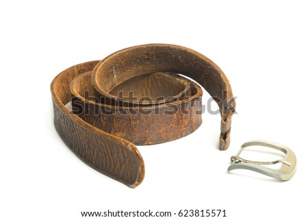 Brown belt isolated on white background,Belt pants damaged.