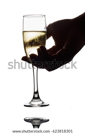 silhouette, holding a wine glass on white background
