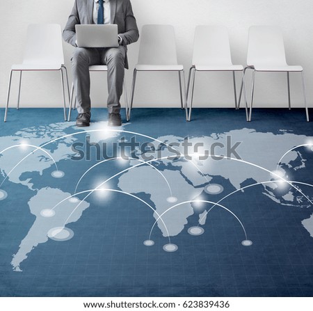 Network connection graphic overlay banner on floor