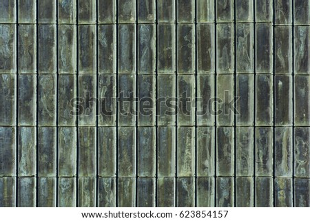 Historical copper roof with green verdigris. Background verdigris texture. Royalty-Free Stock Photo #623854157