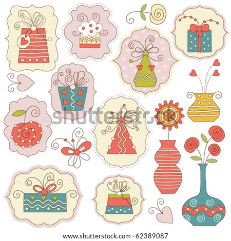 Gift boxes and holiday elements , vector illustration