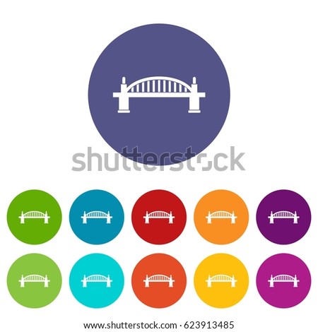Bridge icons set in circle isolated flat vector illustration