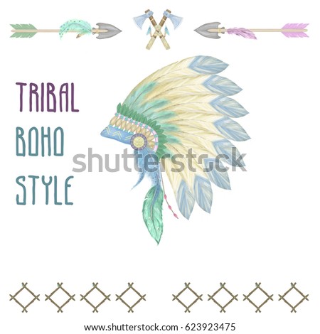Headdress catcher  hand drawn. Tribal collection. Digital clip art
