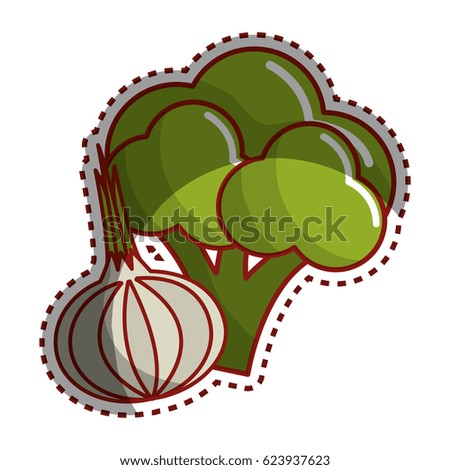 sticker broccoli and onion vegetable icon