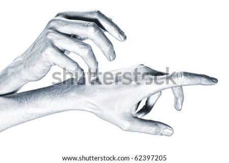 beautiful men metal hands with long fingers on  white background