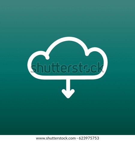 Cloud line icon. Internet download symbol. Flat vector illustration on green background.