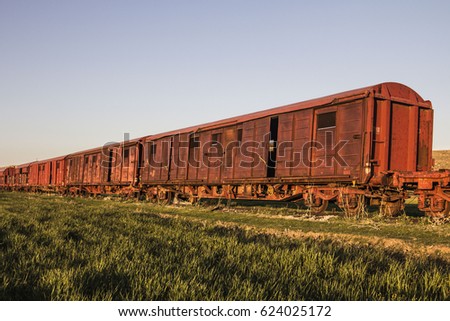 Old abandoned rusty train in the field. Picture made in Algeria.