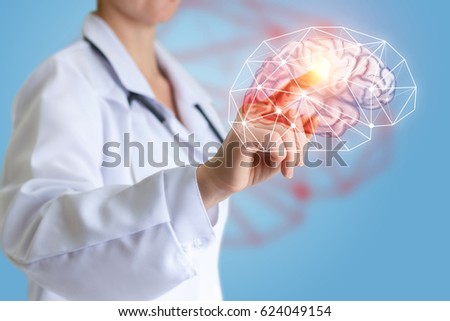 Treatment of human brain on a blue background.