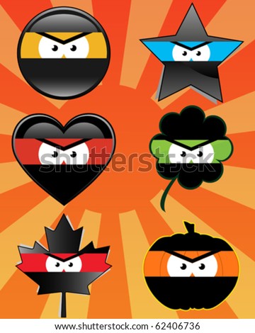 Set of 6 ninja emoticons - vector illustrations