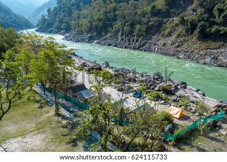 Mountain river Ganges camping