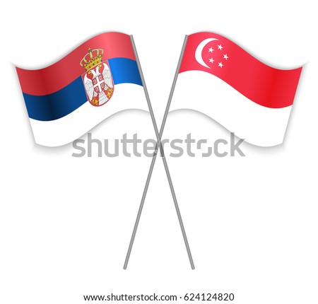 Serbian and Singaporean crossed flags. Serbia combined with Singapore isolated on white. Language learning, international business or travel concept.